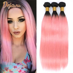 Dejavu Dark Roots Rose Gold Ombre 1/3/4 PCS Hair Bundles 1B Pink Ombre Straight Hair Weave Bundles Remy Brazilian Hair Bundles
