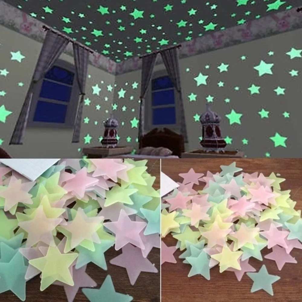 70/100 шт. светится в темноте 3D светящиеся звёздочки наклейки подсветкой; светящаяся обувь со звездами для детей дети ребенок спальня потолочное украшение для дома