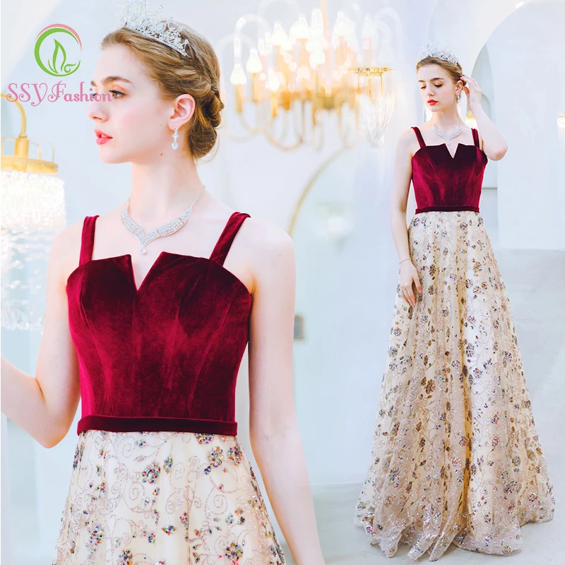 Женское вечернее платье до пола SSYfashion длинное велюровое на бретелях без рукавов