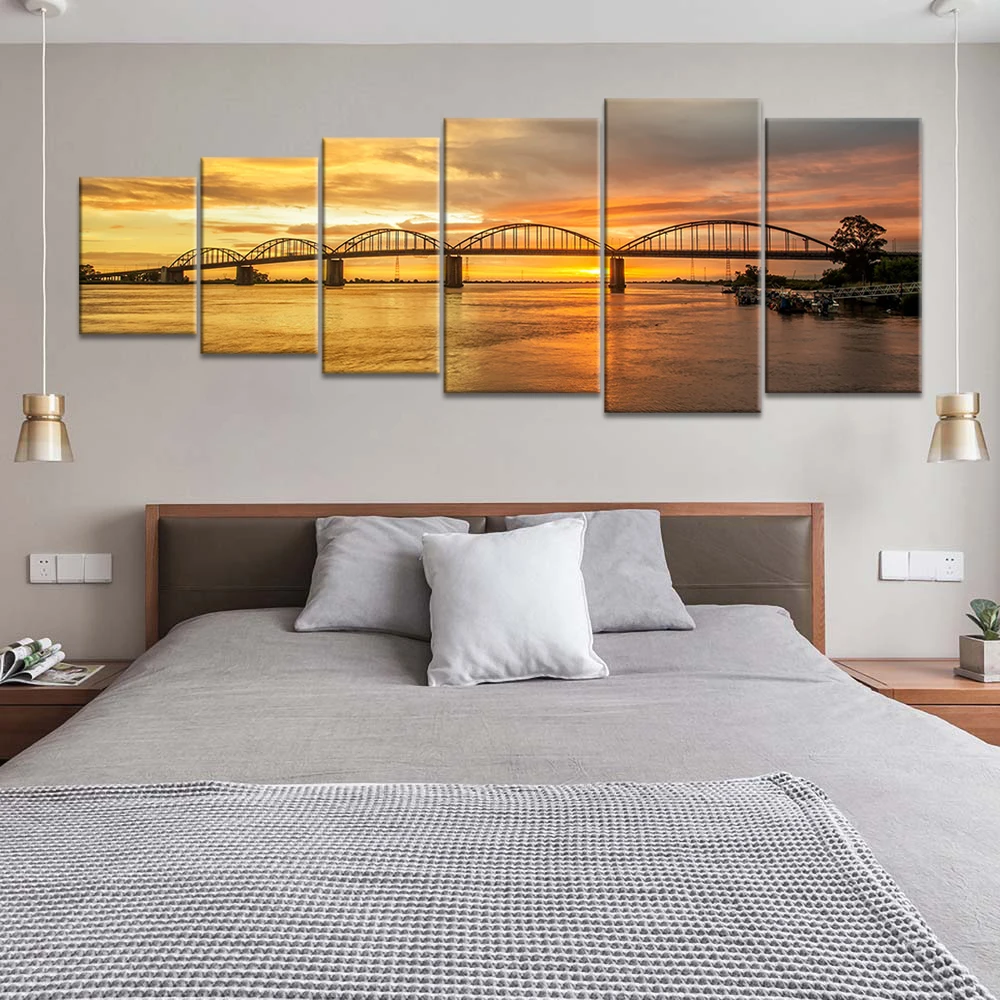 6 Pieces Lisbon Bridge Oil Painting HD Picture Wallpaper Canvas Art Landscape Wall Stickers Home Decor Sofa Background | Дом и сад