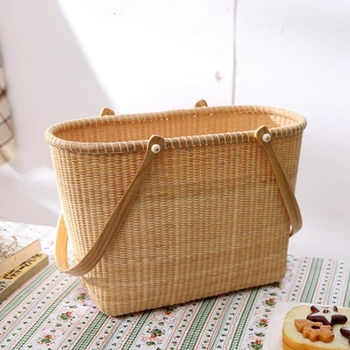 

Rattan Storage Basket Outdoor Picnic Basket Supermarket Shopping Basket Portable Shopping Basket