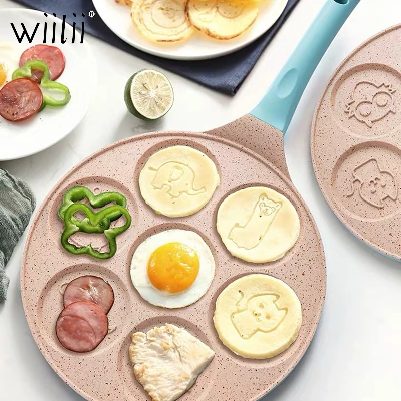 

7-Mold Animal Smiley Face Pancake Pan Non-stick Griddle 10 Inch Egg Frying Grill Pan Mini Crepe Maker Pancakes Omelet Cooker