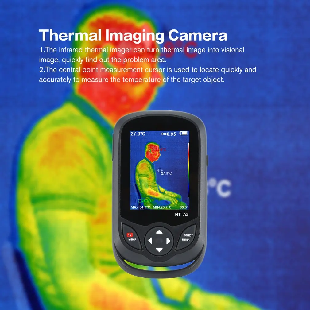 HT-A2 3,2 дюймов цифровой ИК тепловизор камера 0.3MP полный вид TFT экран Инфракрасный термометр тепловизор камера детектор