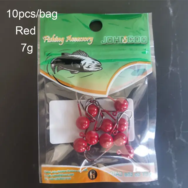 10pcs Luminous Rockfish Hook  Fishing Jigging Bait Lead Head Hook Round Head Barb Perforated Hook 1g 15g 2g 3g 5g 7g Red - 7g