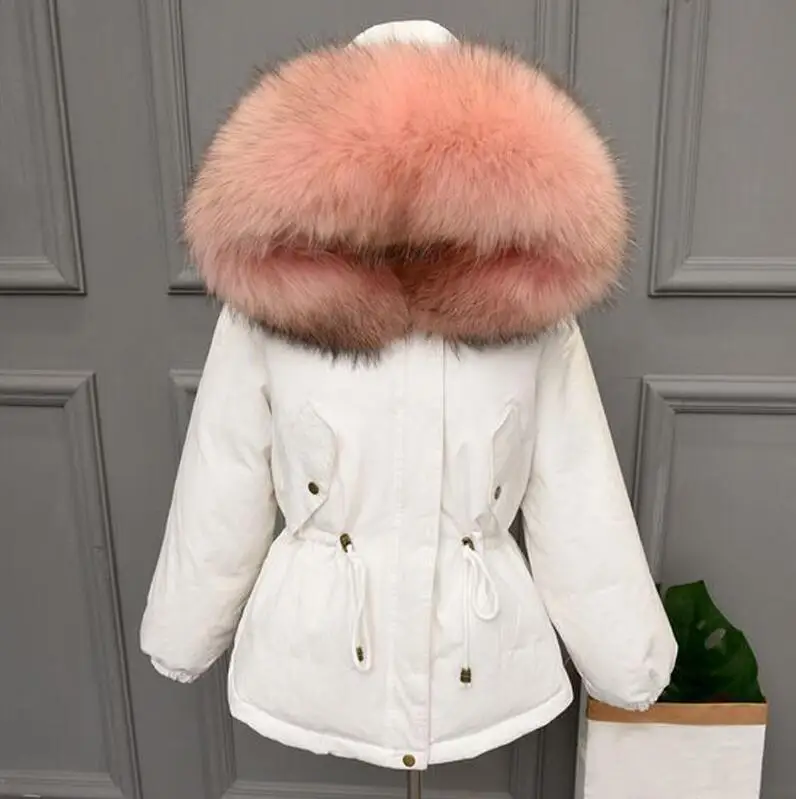 Женское пальто, большие размеры, grand rеel naturel fourrure, canard vers le bas, парка, Vetements d'ext, enrieur, capuche veste d'hiver femmes - Цвет: Слоновая кость