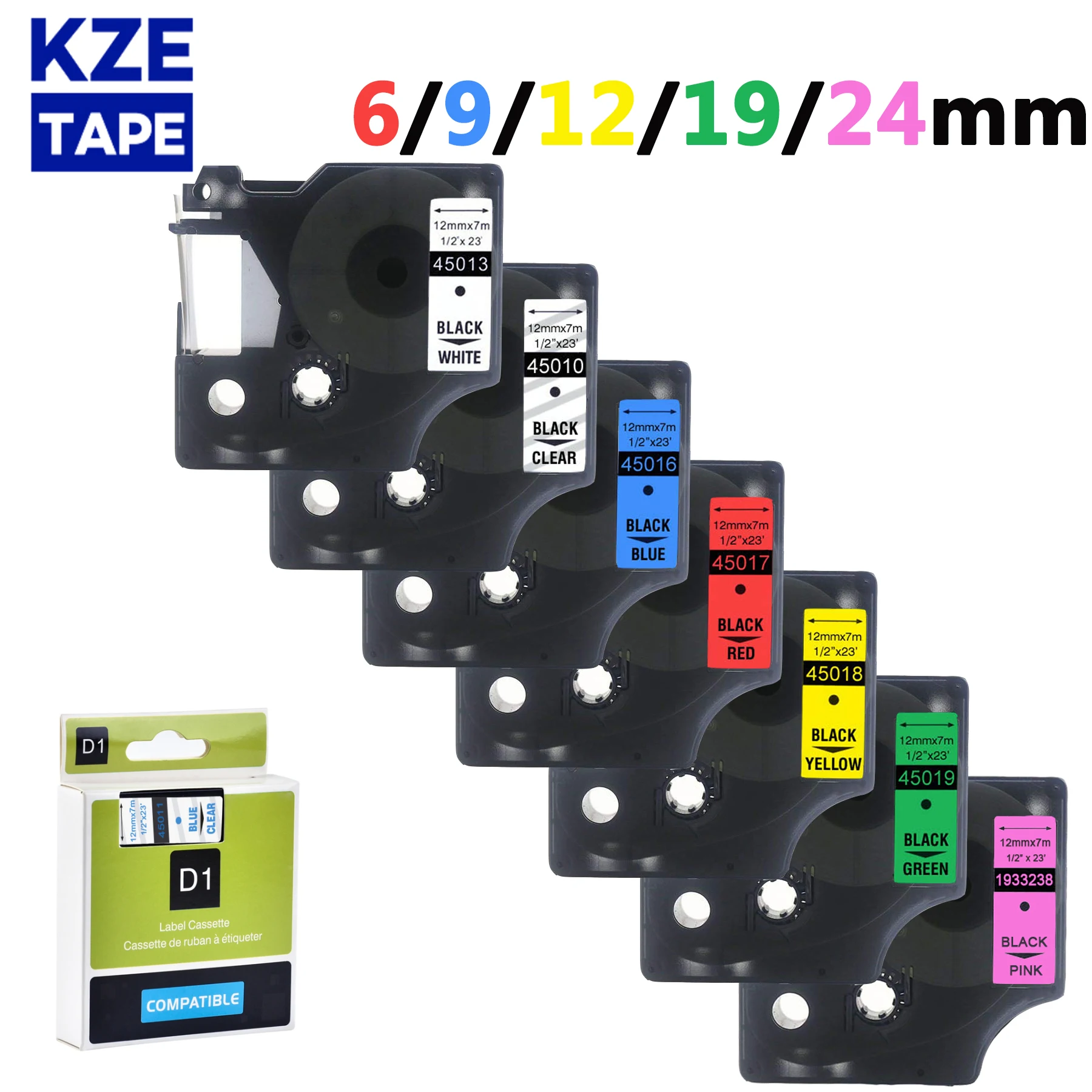 KZE multicolor 6mm 9mm 12mm 19mm 24mm Compatible Dymo D1Label tapes  ribbon cassette for Dymo label manager LM 160 280 maker