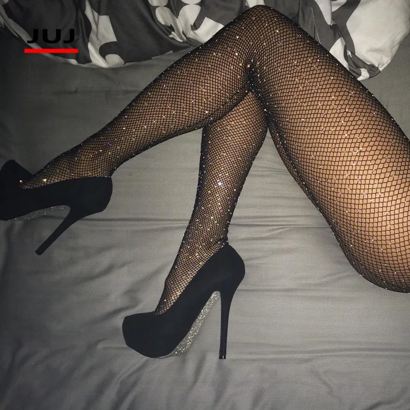 Sexy Women Glitter Fishnet Tights Black 
