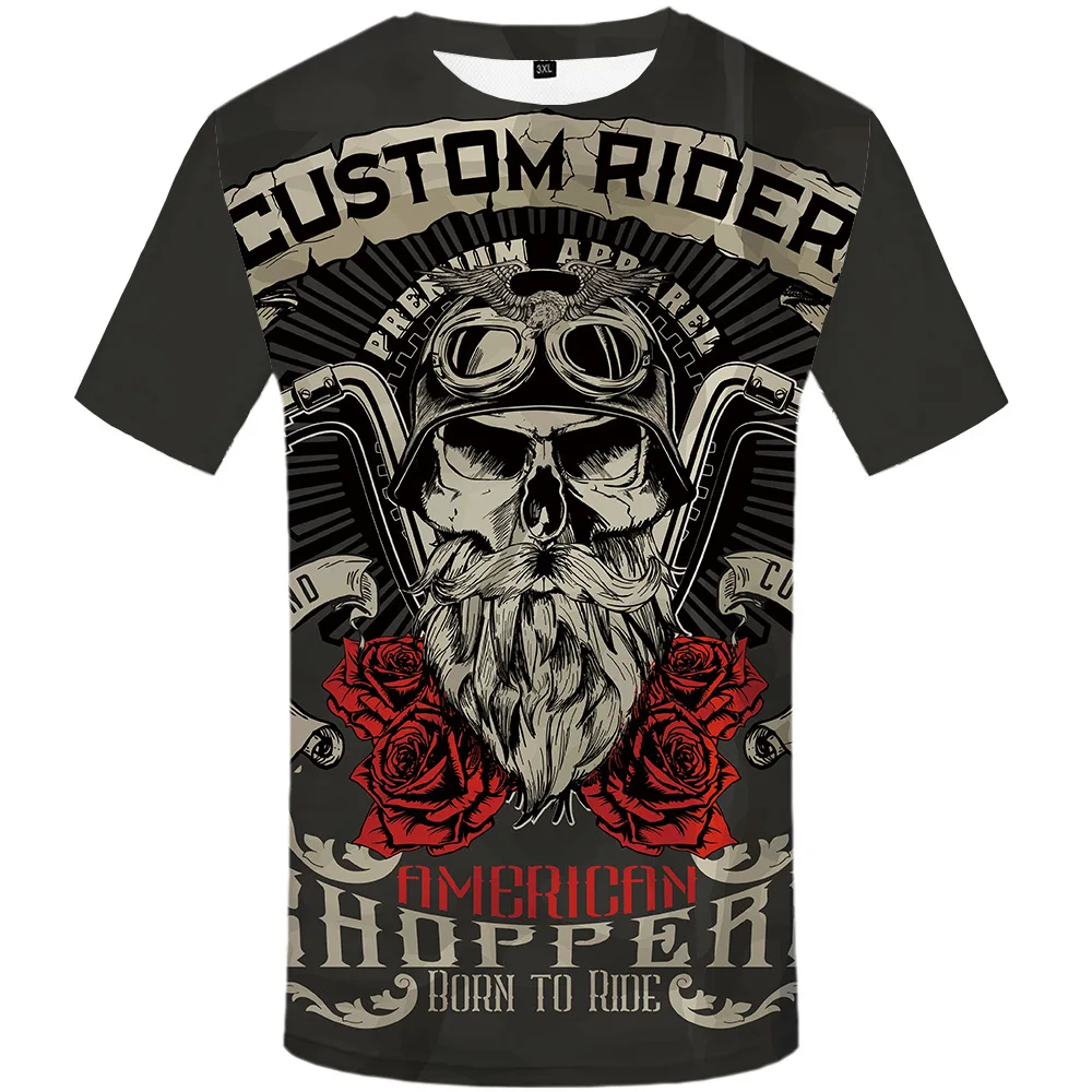 

Skull T-shirt 3d Digital Printing Short-sleeved Men and Women Personality Cool Humor Super Men's Rose Crew Neck Popular Couple