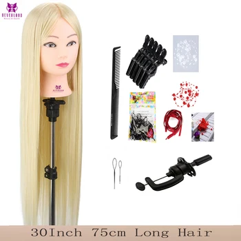 

75CM 100% Synthetic Fiber 30" Hair Braid Tool Set Hairdressing White Hair Training Head Cosmetology Full Head Mannequin