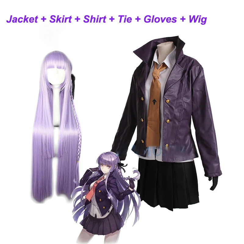 Костюм для косплея Kyoko Kirigiri 6 шт. фиолетовые длинные парик перчатки данганронпа