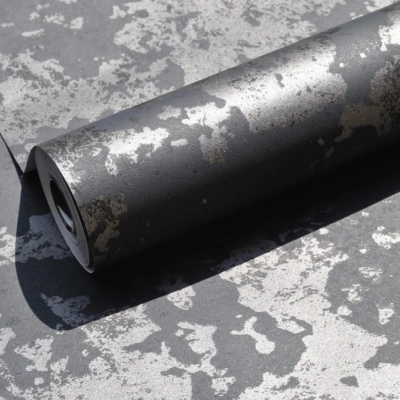 

Black Silver Textured Plain Wallpaper Roll Home Decor Living Room Office Background Concrete Industrial Wall Paper