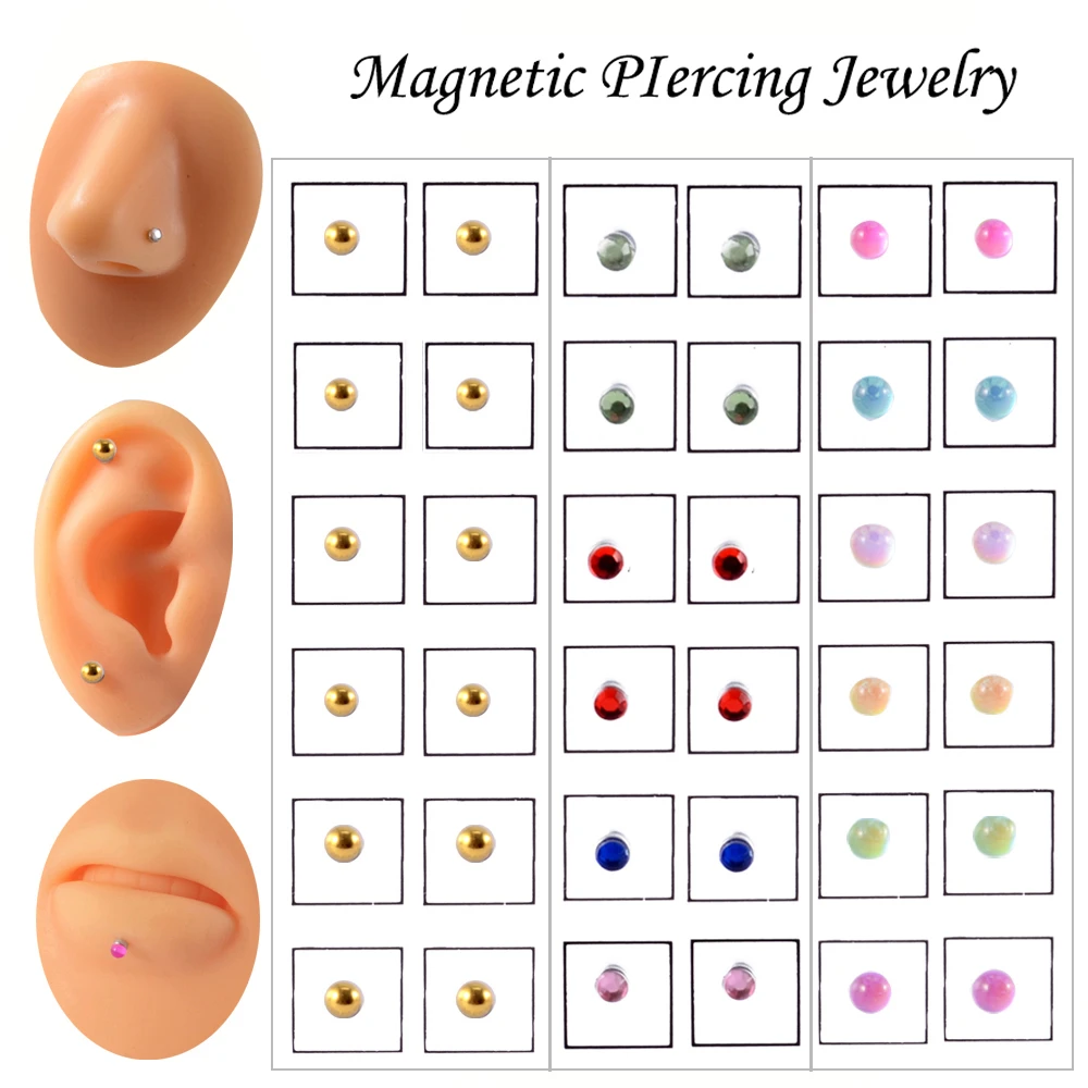 12pcs/Card Fake Cheater Non Pierced Magnet Earring Piercings Magnet Ear Tragus Cartilage Lip Labret Stud piercing nariz piercing