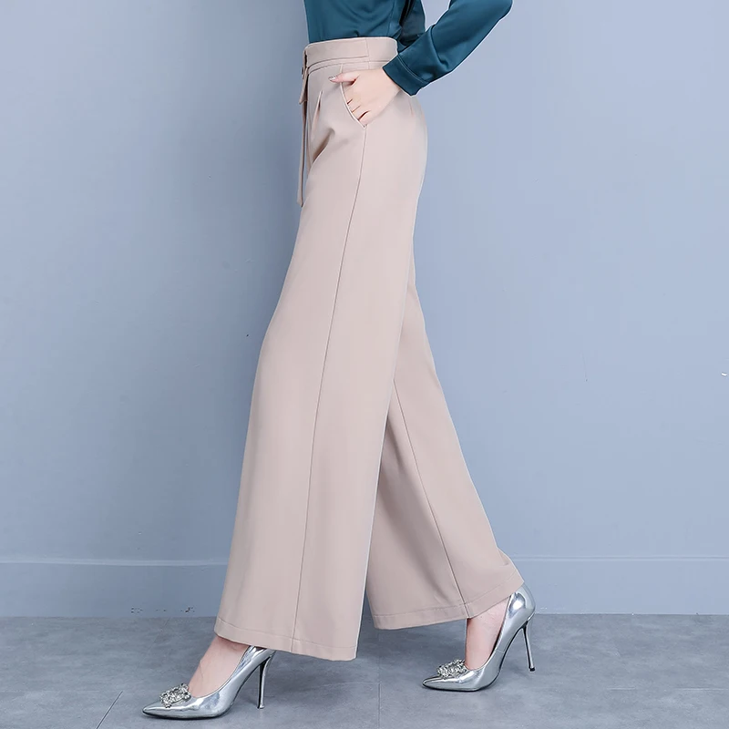 Весенне-осенние модные классические брюки OL широкие брюки с высокой талией однотонные свободные брюки женские брюки на пуговицах длиной до щиколотки женские брюки