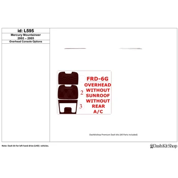 

Interior lining for Mercury Mountaineer 2002-UP. Set L595.
