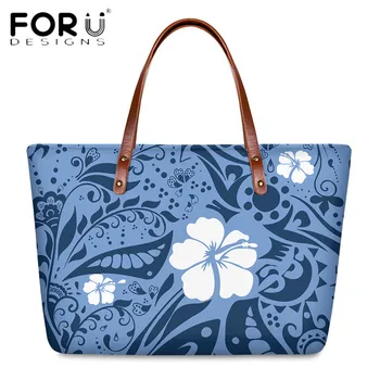 

FORUDESIGNS High Quality Women Hawaiii Polynesian Hibiscus 3D Printing Female Large Capacity Luxury Lady Beach Totes Bolsa Mujer