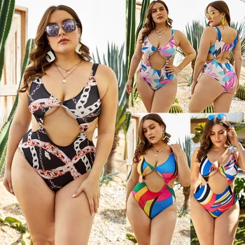 

Plus-size one-piece swimsuit women sexy bikini 2020 fashion colorful printing