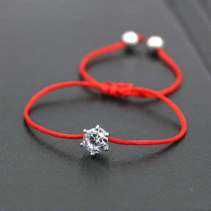 Shiny Crystal Red Rope String Braid Bracelets for Women 2pcs/set Silver Color Lucky Chakra BPPCCR Pulsears