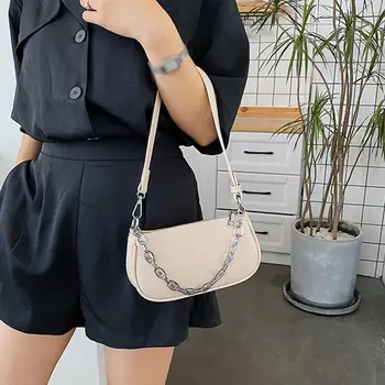 

Women's fashion bread bag with chain crocodile pattern retro PU leather baguette bag multicolor durable metal hardware versatile