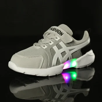 

Fashion Bright Solid USB Led Light Up Kid Shoes Breathable Hook &Loop Children Charging Luminous Sneakers For Girl And Boy 22-30