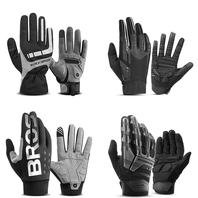 Comprar Guantes de ciclismo ROCKBROS guantes de bicicleta de pantalla táctil térmicos a prueba de viento guantes de bicicleta mantener caliente Otoño Invierno grueso equipo de guantes deportivos