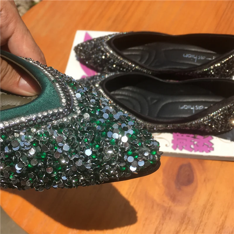 rhinestones women casual shoes fashion shiny ladies dress footwear pointed slip on female ballet flats mixed colors moccasins (5)