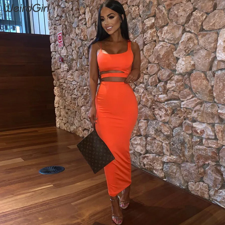 Women sets 2 pieces slim crop tops pullover full skirt elastic high waist femme set fashion sexy party club summer