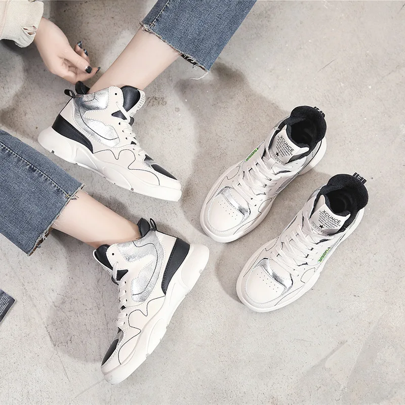 

Hight-top plus Velvet Athletic Shoes Women's 2019 Autumn And Winter Trendy Shoes New Style Mixed Colors Casual Shoes round Korea