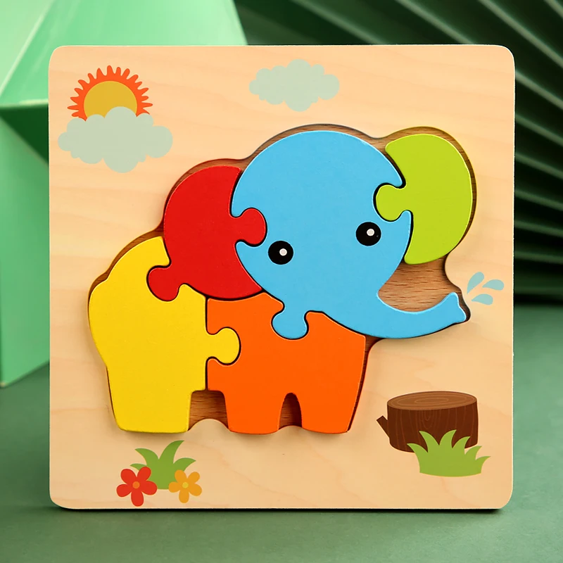 High Quality 3D Wooden Puzzles Educational Cartoon Animals Early Learning Cognition Intelligence Puzzle Game For Children Toys 29
