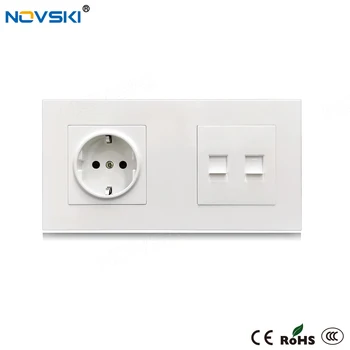 

NOVSKI EU Electrical Socket CAT-6 10 Gb Dual COM Data Socket RJ-45 Gold Plated Contact, White PC Panel Power Socket 86*172mm