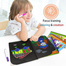 Kids Crafts Toys Creation and Coloring Drawing Book Portable Erasable Blackboard Reusable  8 page Writing Board with 6 water chalk