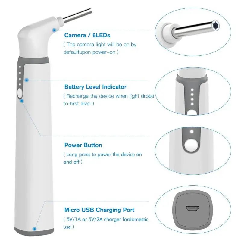 Wifi Ear Otoscope 3.9mm Smart Wireless Portable Visual Earwax Cleaning Endoscope Camera for iPhone Android Phone iPad 5