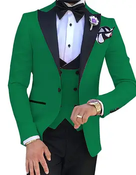 

Mens's 3 Pieces Suits for Men Custom Made Terno Slim Fit Green Groom Custom Made Wedding Men Suit Masculino (Jacket+Pant+Vest)