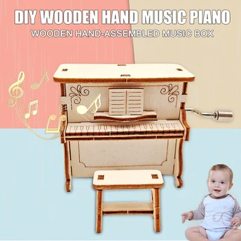 

Wooden Assembled Music Box Hand Crank Music Piano Children DIY Assembly Educational Toy NSV775