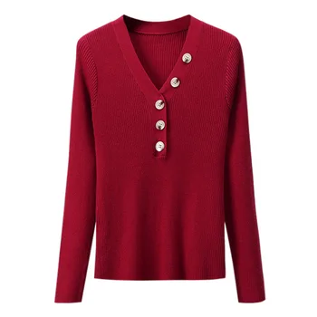 

Women Knitted Sweater Women's Long Sleeve Vest Solid V-neck Long Sleeves Button Autumn Winter Knitting Tunic Tops Blouse