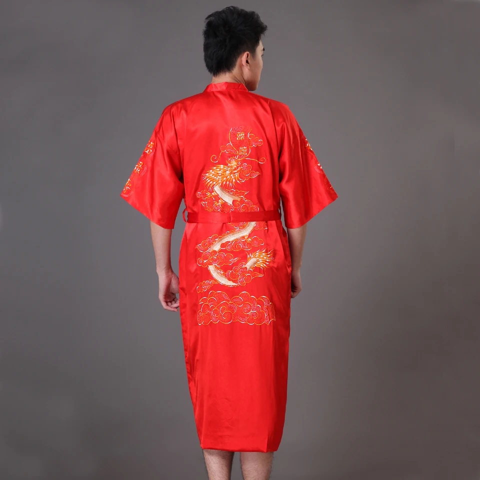 red plaid pajama pants Luxury Kimono Bathrobe Gown Home Clothing Oversize 3XL men Embroidery Chinese Dragon Robe  Male Sleepwear Loose Nightwear mens cotton pjs