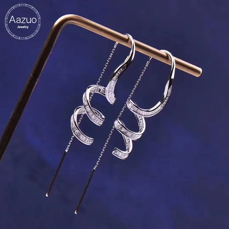 Женские классические серьги цепочки Aazuo из белого золота 100% пробы с натуральными