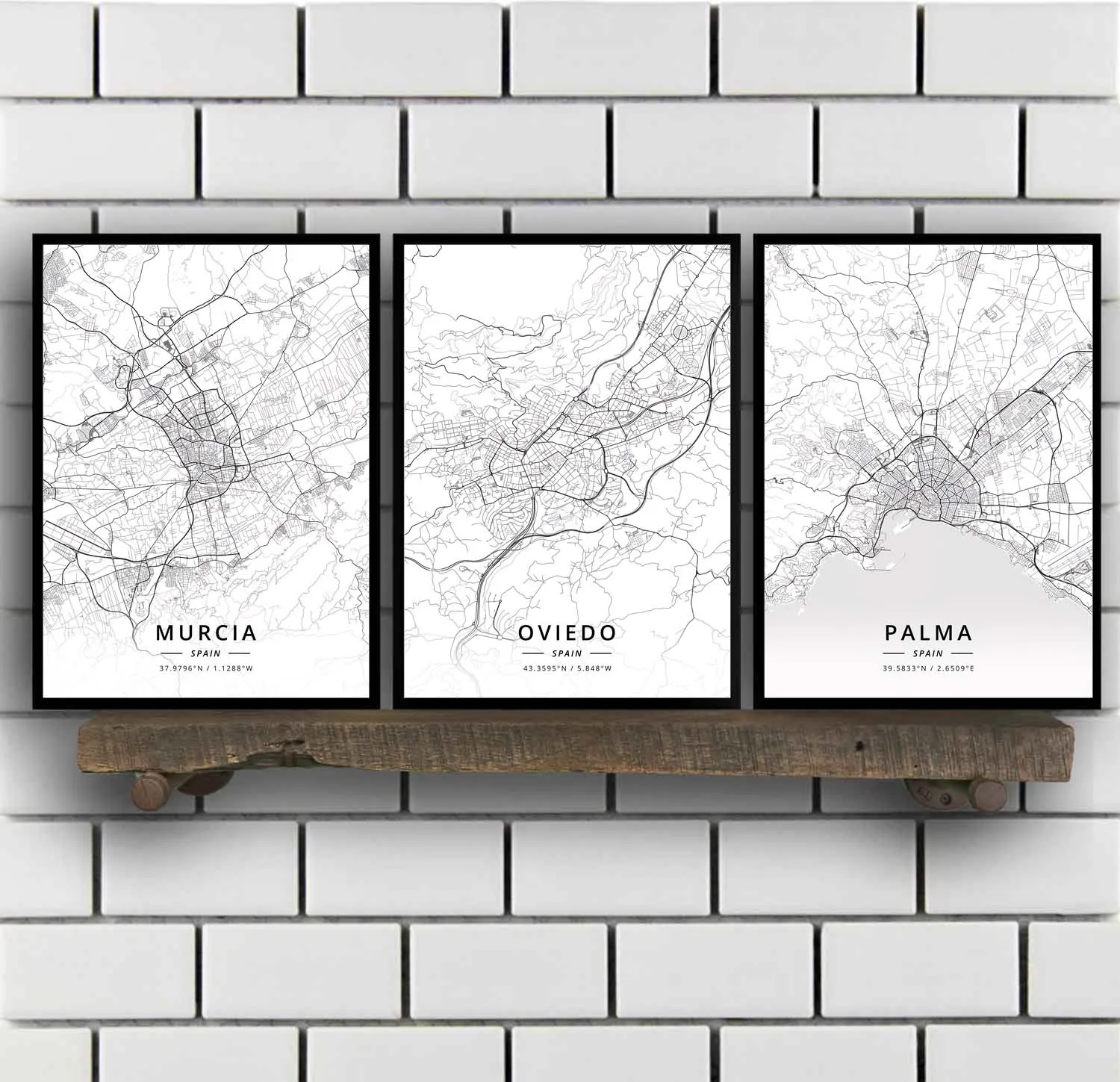 Murcia Oviedo Palma Salamanca Santander Siviglia Tarragona Toledo Valencia Valladolid Zaragoza Vigo Spagna Mappa Poster