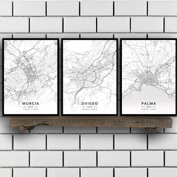 Murcia Oviedo Palma Salamanca Santander Seville Tarragona Toledo Valencia Valladolid Vigo Zaragoza Spain Map Poster