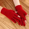 Unisex Cashmere Half-finger Cycling Mittens Women Winter Warm Thick Knit Wool Fingerless Writing Touch Screen Driving Gloves H68 ► Photo 2/6