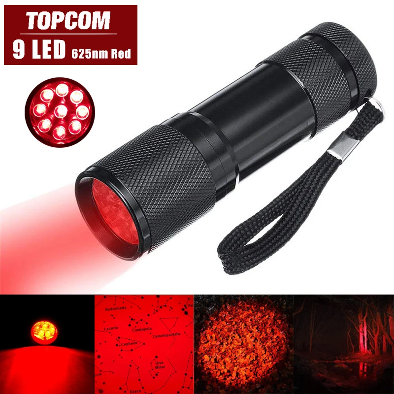 

TOPCOM Pocket Mini 9 LED Red Light RedSight 625nm Red Flashlight Torch For Reading Astronomy Star Maps Preserving Night Vision
