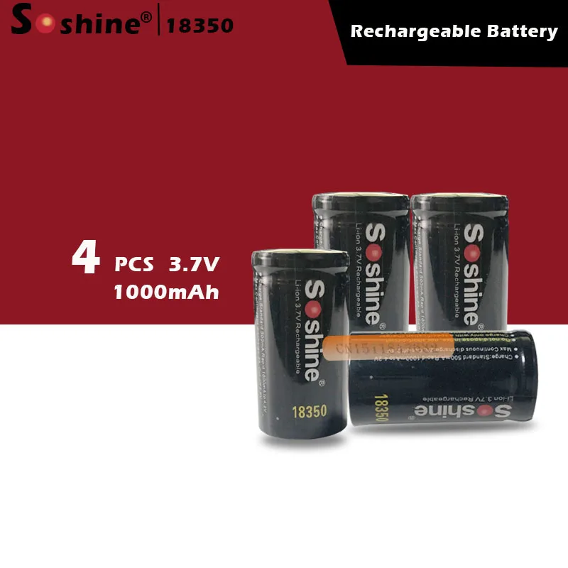 4PCS Soshine 18350 battery 1000mAh 3.7V Li-ion Rechargeable Battery with protective storage box | Электроника