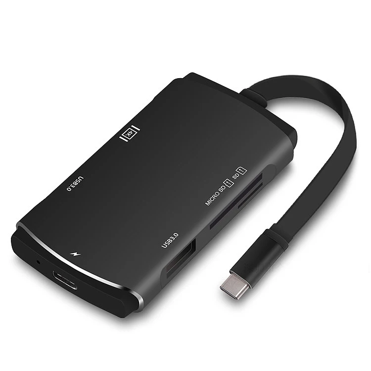 FFYY-6 In 1Usb C Hub Type C Adapter With Type C Charging Port To 4K Hdmi And Sd/Micro Sd/Tf Smart Card Reader And 2 Usb 3.0 Pd H - Цвет: Black