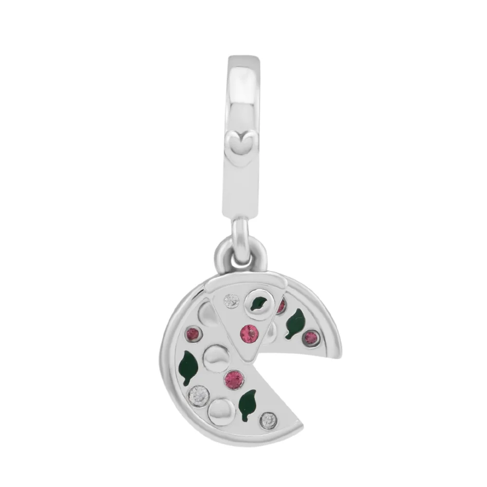 Rebanada de pizza encanto 3D 925 Sterling Silver Charms-Comida Italiana