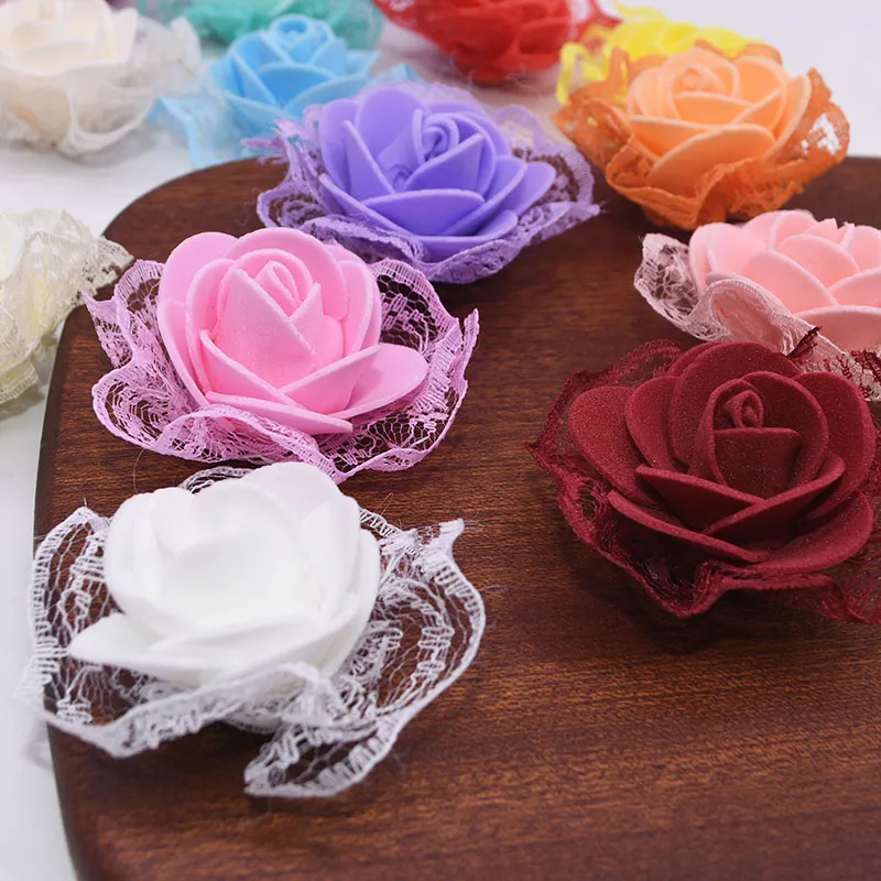 10/20/50pcs 3.5cm Cute Mini Artificial Flower Lace Rose Flower PE Foam Roses Head For Wedding Decor Birthday Party Home Ornament