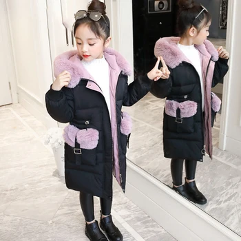 

Children Girls Winter Duck Down Jacket 2019 New Fur Hooded Long Kids Girl Clothes Coat Warm Parka Teenage Outwear 10 12 14 Years