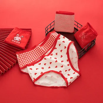 

Sexy cute rabbit Red Panties Women Cotton striped heart seamless Knickers Fashion Lady lattice Briefs Underwear square Lingerie