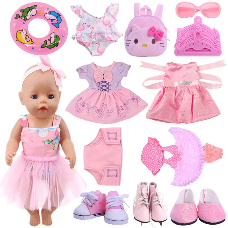 Doll Clothes Flamingo Kitty Pepa Pig George Dsiney Elsa Dress Shoes For 18 Inch American of Girl&43CM Reborn Baby New Born Doll