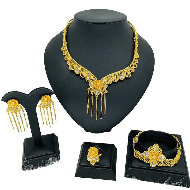 

Dubai Jewelery set gold color jewelry sets wedding gifts lady party for women African necklace bracelet earrings ring bridal