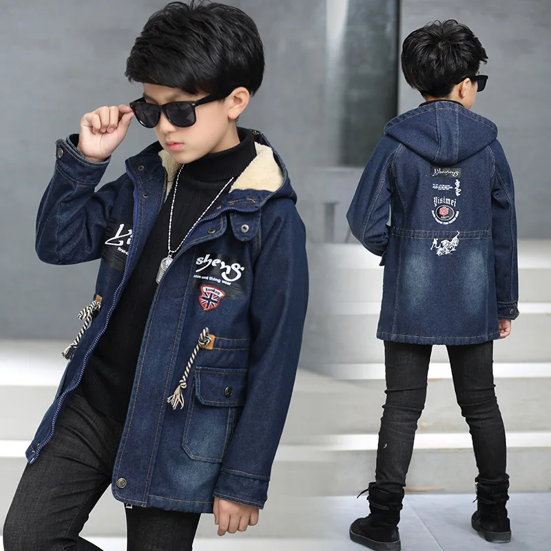 

New Style Fashion 2018 Big Boy Western Style BOY'S Korean-style Waist Hugging Tight Zipper plus Velvet Hooded Berber Fleece Coat