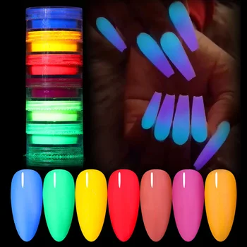 

6PCS/Set Fluorescen Gradient Nail Glitter Neon Powder Shinny Pigment Dust Power For UV Gel Polish DIY Nail Art Decorations